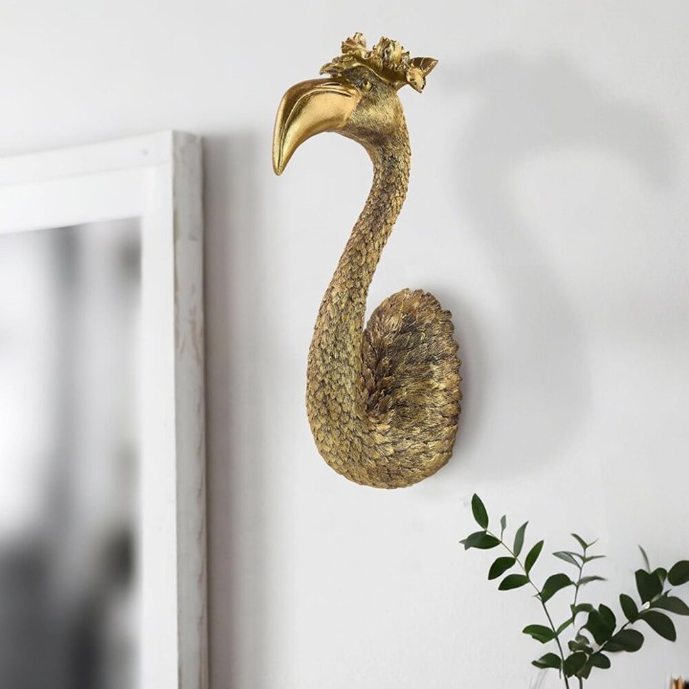 New Vintage Animal Head Wall Decor Resin Flamingo Gold Bird Sculpture for Homes